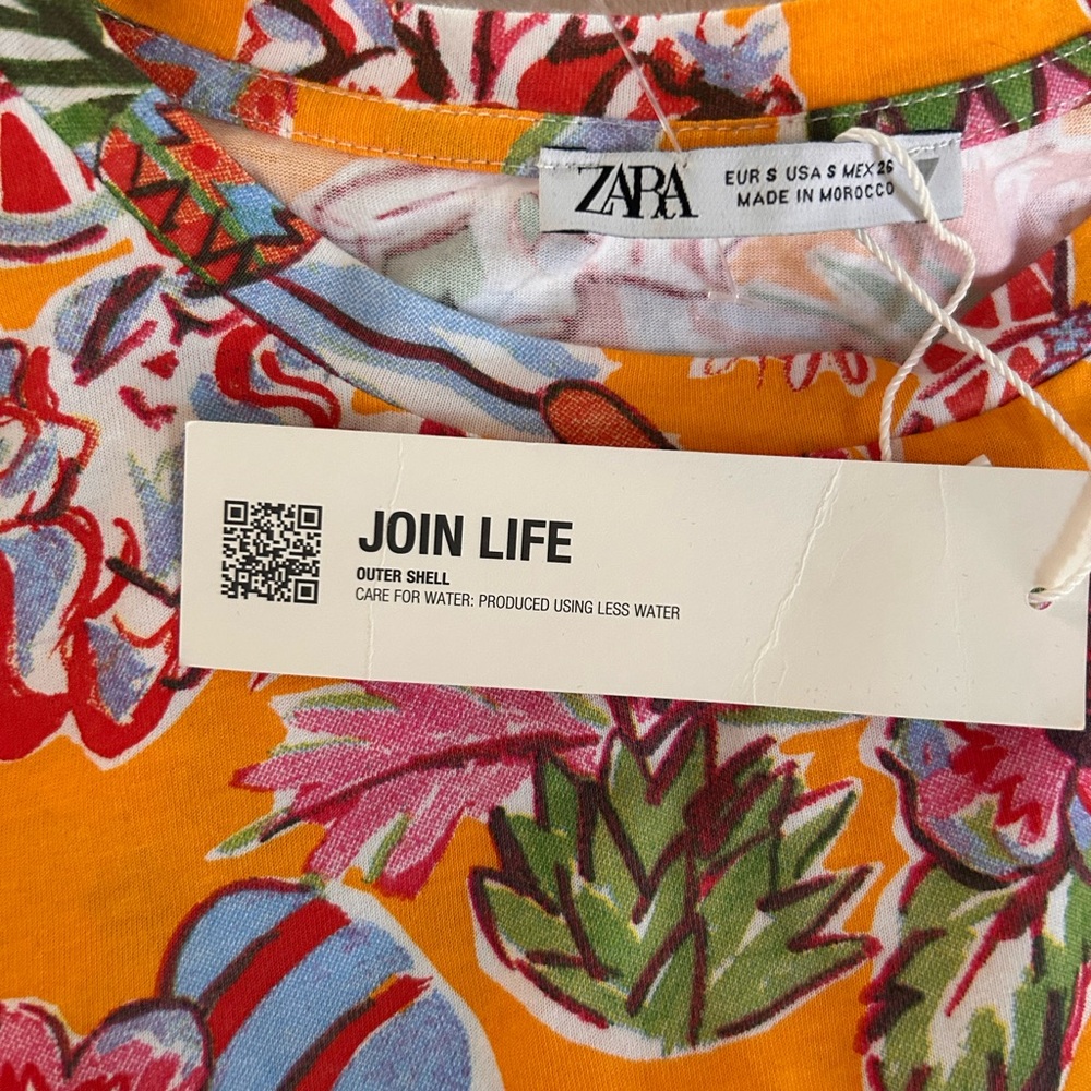 Zara Cut Out Tropical Floral Printed Summer Jersey T-Shirt Mini Dress NWT Small - Picture 10 of 12